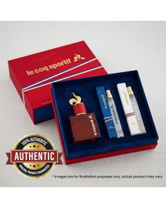 Le Coq Sportif Rouge Énergie Unisex Eau de Parfum Gift Set – 50ml EDP + 2×10ml Travel Spray Cherry, Pink Berries, Peony & Vanilla Floral Fruity Fragrance | LCS300008