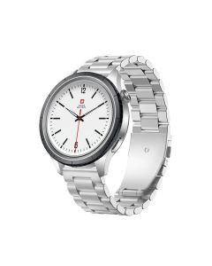 Swiss Military DOM 8 Smartwatch – Silver Stainless Steel Strap, Black Watch Ring, Premium Build Design | SM-WCH-DOM8-SILF-BLK-RING-STLS