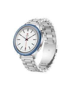 Swiss Military DOM 8 Smartwatch – Silver Stainless Steel Strap, Blue Watch Ring, Premium Durable Design | SM-WCH-DOM8-SILF-BLU-RING-STLS
