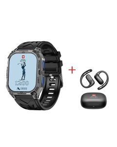 Swiss Military Alps Sport Smartwatch – Blue Buttons, Gun Metal Case, Black Strap + Delta7 Pro Buds | SM-BD-ALPS-SP-D7PRO-BB-GM-BKS