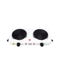 ALM Double Electric Hot Plate Cooker 2000W, Adjustable Temperature Control, Dual Cast Iron Heating Plates - Black/White - ALM-HP200A