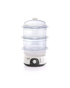 Black+Decker 3-Tier Food Steamer 775W, Stackable Design, Mechanical Timer, Dishwasher-Safe Parts - White - HS6000-B5
