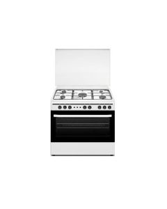 ALM 5-Burner Free Standing Gas Cooker 90x60cm, Automatic Ignition, Durable Cast Iron Pan Supports, Easy-To-Use Controls - White - ALM-9060GWS