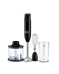 Black+Decker 3-in-1 Multifunction Hand Blender 600W With Chopper, Anti-Slip Design, Dual Speed Control, Stainless Steel Blades - Black/Clear - HB600-B5