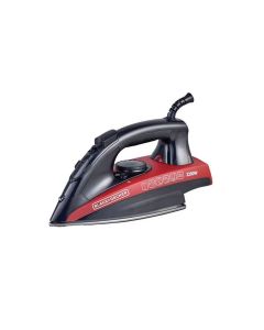 Black+Decker Steam Iron 2200W, 220ml Water Tank, Non-Stick Soleplate, Self-Clean Function, Measuring Cup Included - Black/Red - X2200-B5