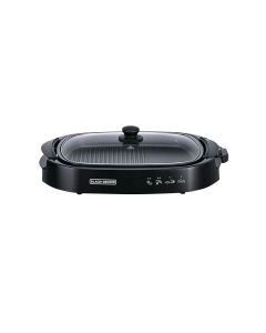 Black+Decker Flat Health Grill 1500W, Non-Stick Cooking Surface, Curved Glass Lid, Efficient Fat Draining System - Black - GH1500-B5