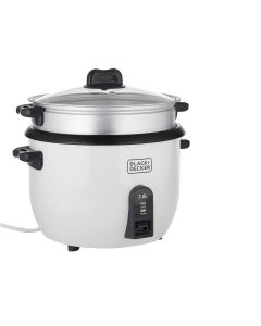Black+Decker Non-Stick Rice Cooker 1100W, 2.8L Capacity, Glass Lid, Keep Warm Function - White/Black - RC2850-B5