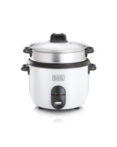 Black+Decker Non-Stick Rice Cooker 700W, 1.8L Capacity, Glass Lid, Removable Non-Stick Bowl, Steaming Tray - White/Black - RC1860-B5