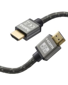 Hama Ultra High Speed HDMI Cable 2.0m 8K Certified, HDMI Plug to Plug, Metal Connector, High Dynamic Range Support | Black/Grey - 205239
