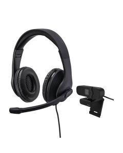 Hama HS-USB300 & C-400 PC Office Streaming Set USB Headset, Full HD Webcam, Plug & Play Video Conferencing Bundle | Black - 139999