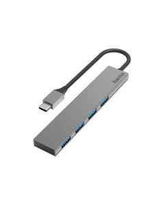 Hama USB-C Hub 4-Port USB 3.2 Gen1 5Gbit/s Ultra-Slim Aluminum Design, High-Speed Data Transfer, Plug & Play | Grey - 200101