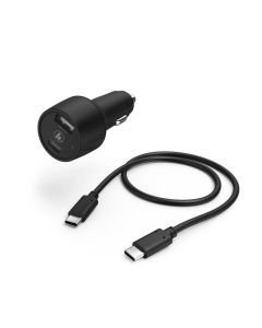 Hama Car Charging Kit USB-C & USB-A PD/Qualcomm 30W Fast Charging, 1m USB-C Cable Included | Black - 210522