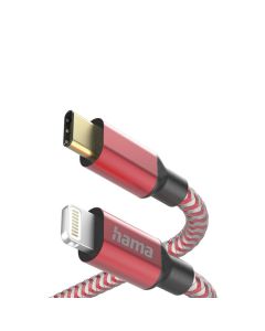 Hama Reflective Charging Cable USB-C to Lightning 1.5m Fast Charging, Durable Reflective Braided Design | Red - 201562