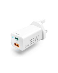 Hama Mini GaN Charger UK 65W PD/QC Fast Charging, Compact Gallium Nitride Technology, USB-C Power Delivery | White - 73210293