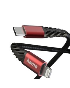Hama Extreme Fast Charging & Data Cable USB-C to Lightning 1.5m MFi Certified, Durable Braided Design | Black/Red - 183294