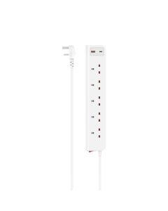 Hama Power Strip UK Plug 5-Way with USB-C/A 20W PD Fast Charging, 2m Cable | White - D3223862