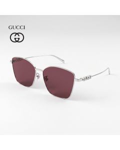 Gucci Women GG1805SA Cat-Eye Sunglasses - Full Rim Metal Frame, Bio Nylon Category 3 UV Lenses, Luxury Designer Eyewear | Silver/Red - 889652525983
