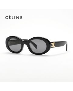 Celine CL40194U Oval Sunglasses – Slim Acetate Frame, Dark UV Protection Lenses, Minimalist Luxury Designer Eyewear | Black/Grey - 192337081071