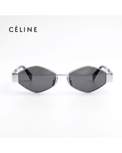 Celine CL40254U Geometric Sunglasses – Metal Triomphe Frame, Solid Smoke UV Protection Lenses, Luxury Designer Eyewear | 192337229893