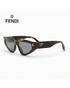 Fendi Women FE40163U Fendi Roma Geometric Sunglasses - Acetate Frame, Pequin Front Detail, Grey UV Protection Lenses | Havana/Grey - 192337204586