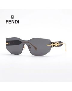 Fendi FE40066U Shield Sunglasses – Rimless Wraparound Design, Solid Grey UV Protection Lenses, Luxury Futuristic Designer Eyewear | Gold/Grey - 192337114472
