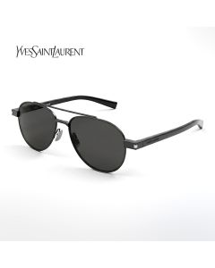 Saint Laurent Men SL 843 Pilot Sunglasses - Full Rim Metal Frame, Bio Nylon Category 3 UV Lenses, Engraved Logo Eyewear | Black/Black - 889652605845