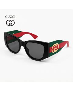 Gucci Women GG2115S Cat-Eye Sunglasses - Recycled Acetate Full-Rim Frame, Grey UV Protection Lenses, Luxury Designer Eyewear | Black/Green/Red/Grey - 889652629018