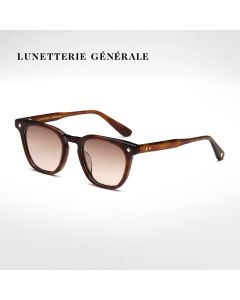 Lunetterie Generale Casablanca Unisex Sunglasses - Acetate Designer Frame, 14K Gold Detailing, Gradient UV Protection Lenses | Medium Havana/Light Brown - 4000025324