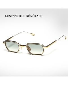 Lunetterie Generale Unisex Sunglasses-Titanium Frame, Olive Inlay Detail, Gradient UV Protection Lenses|Palladium/18K Gold & Blue-Green- All The Time In The World|990009928743