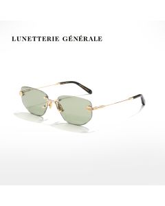 Lunetterie Generale Rendez-Vous Au Paradis Unisex Sunglasses - Rimless Frame, 18K Gold Detailing, Solid G13 UV Protection Lenses | Black/Green - 684925873422H
