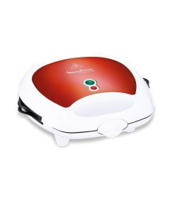 Moulinex Breaktime Sandwich Maker 700W, 3 Removable Non-Stick Coated Plates, Multifunction, Space Saving Storage - White/Red - SW612543