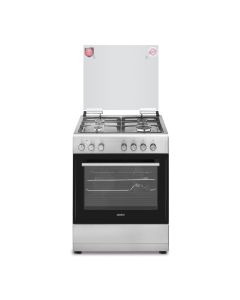 Simfer 4 Burner Electric Oven 60x60cm, Timer + Rotisserie With 9 Functions, Turbo Fan, Hob And Oven Ignition, Turnspit, Cast Iron Grid - Silver - 6060SE