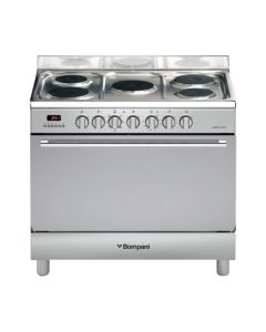 Bompani 5 Hot Plates Cooking Range 90x60cm, Stainless Steel Finish, Oven Thermostat, Multifunction Oven, Cooking End Timer - Silver - BO683EG/E