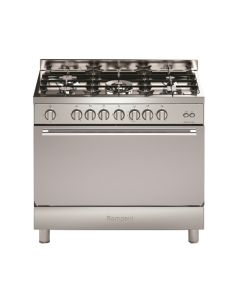 Bompani 5 Burner Cooking Range 90x60cm, Stainless Steel, Removable Tempered Glass Lid, Front Controls With Auto Ignition - Silver - BO693NE/L