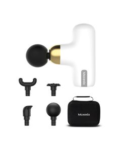 Moxedo Muscle Massager Cordless Handheld Deep Tissue Percussion Gun with 4 Massage Heads - White