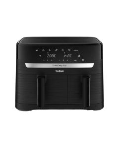 Tefal Dual Easy Fry Air Fryer, 2700W Oil-Less Dual Basket Air Fryer, Large Capacity, Digital Controls - Black/Grey - EY901N40 