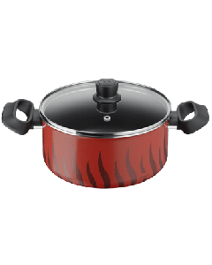 Tefal Tempo Flame Dutch Oven, 22cm Non-Stick Aluminium Cookware, Thermo-Signal Heat Indicator, Glass Lid - C3044585