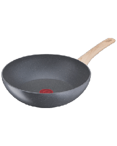 Tefal Natural Force Wok Pan, 28cm Non-Stick Mineral-Enriched Cookware, Thermo-Signal Heat Indicator, Induction Compatible - G2661902