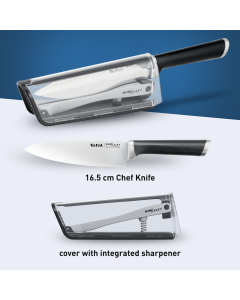 Tefal Ever Sharp Chef Knife, 16.5cm Stainless Steel Blade, Built-In Sharpening System, Ergonomic Handle, Kitchen Knife - K2569004