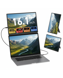 V2COM 16.1" Portable Laptop Monitor Extender, FHD 1200P 16:10 Display, Height-Adjustable Case Stand, 360 Rotation, USB-C/HDMI - N2- Black 