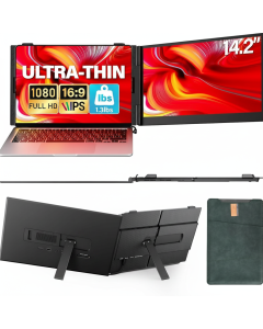 V2COM Laptop Screen Extender, 14-Inch 1080P FHD IPS Portable Monitor, Ultra-Thin & Lightweight, Plug & Play via Type-C/HDMI, Fits 13-17 Inch Laptops, 1.3 lbs - Black