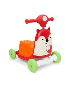 Skip Hop Zoo Fox Ride On 3 in 1 Scooter 12+ Months, Adjustable Handle For Comfortable Standing Height, Three Ways To Play - Multicolour