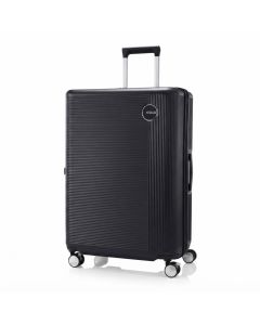 American Tourister Gemina Pro V2 Check-In Suitcase 75cm, Expandable Hard-Shell Luggage with DuoSaf | Black, TSA 008 Lock