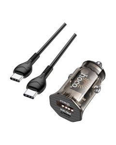 HOCO DZ16 Apex 30W PD + QC3.0 Dual-Port Car Charger with X55 USB-C to USB-C Cable, Fast Charging Set - Black