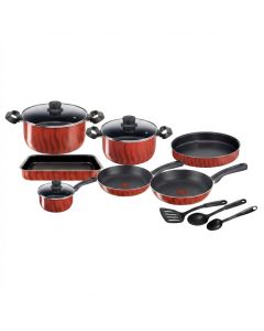 Tefal G6 Tempo Flame 14-Piece Cookware Set - Non-Stick Aluminium, Thermo-Signal Technology, Even Heat Distribution, Dishwasher Compatible | Red - C3079383