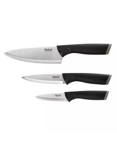 Tefal Comfort Kitchen Knife Set, 3-Piece Stainless Steel Blades, 9cm Paring, 12cm Utility & 15cm Kitchen Knives, Ergonomic Handles - K221S375