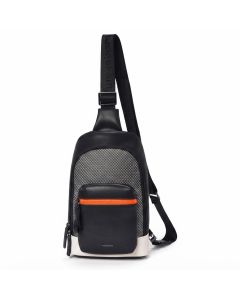 Mokobara The Memo Crossbody Sling Bag: Premium Vegan Leather & Nylon Chest Daypack for Casual, Black Sesame