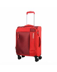 American Tourister Marina 57cm Cabin Suitcase, Lightweight Expandable Carry-On with 4 Spinner Red, TSA Combination Lock