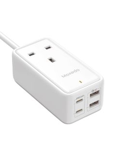 Moxedo Smart-Plug 65W GaN III Extension Cord - 5-in-1 PD 3.0 Fast Charger with 1 AC Outlet, 2 USB-A & 2 USB-C Ports, 2m Cable