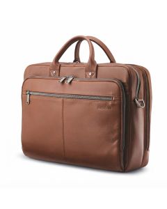 Samsonite Classic Leather Toploader Briefcase, Genuine Grain Leather Laptop Bag, 100% Genuine Grain Leather | Cognac